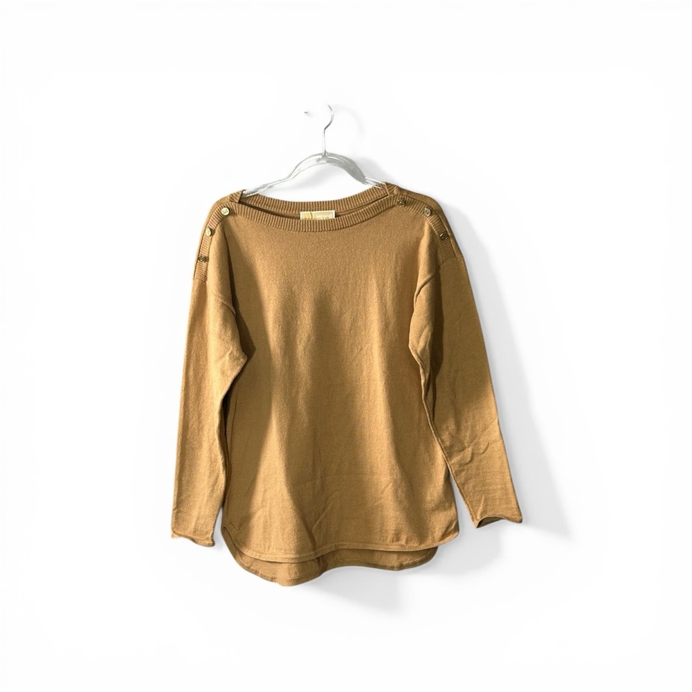 Michael Kors Side Button Shoulder Bateau Neck Camel Sweater size S